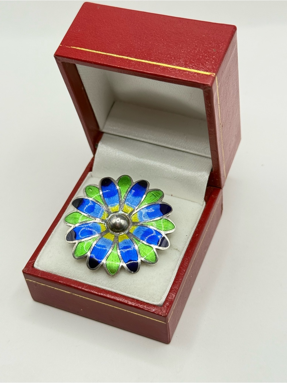 Blue and Green Floral Enamel Brooch - Women's jewelry Sterling silver 925 - Picture 6 of 7